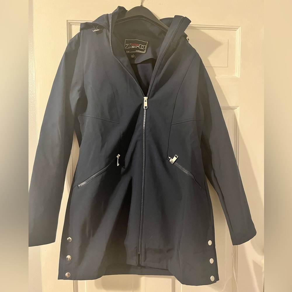 NEW Below Zero By Rothschild Softshell Zip Side Snap Winter Long Coat Navy